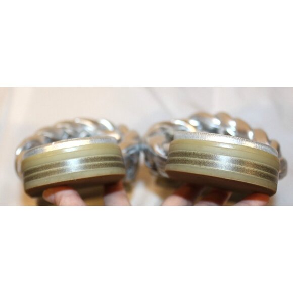 Vionic Size 11 Kalina Braided Cross Strap Slide Sandals Silver Metallic - Picture 6 of 9